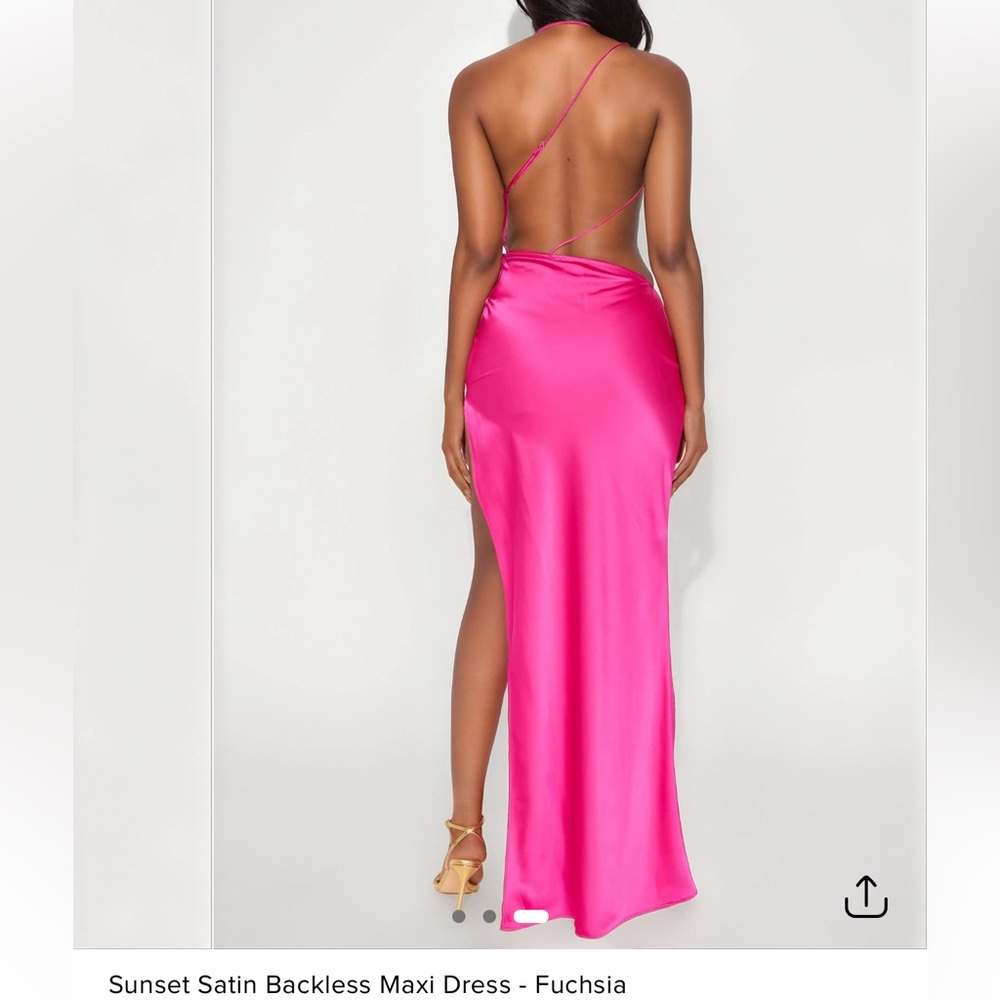 Fashion Nova Vibrant Pink Satin Backless Dress - Picture 2 of 3